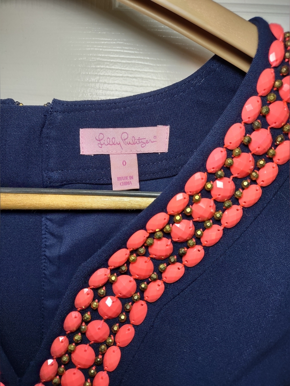 Lilly Pulitzer Navy Dress with Coral Embellishments - Picture 5 of 11